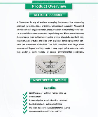 Rieker 2056Y Industrial Grade Glass Tube Inclinometer for Accurate Slope Measurement
